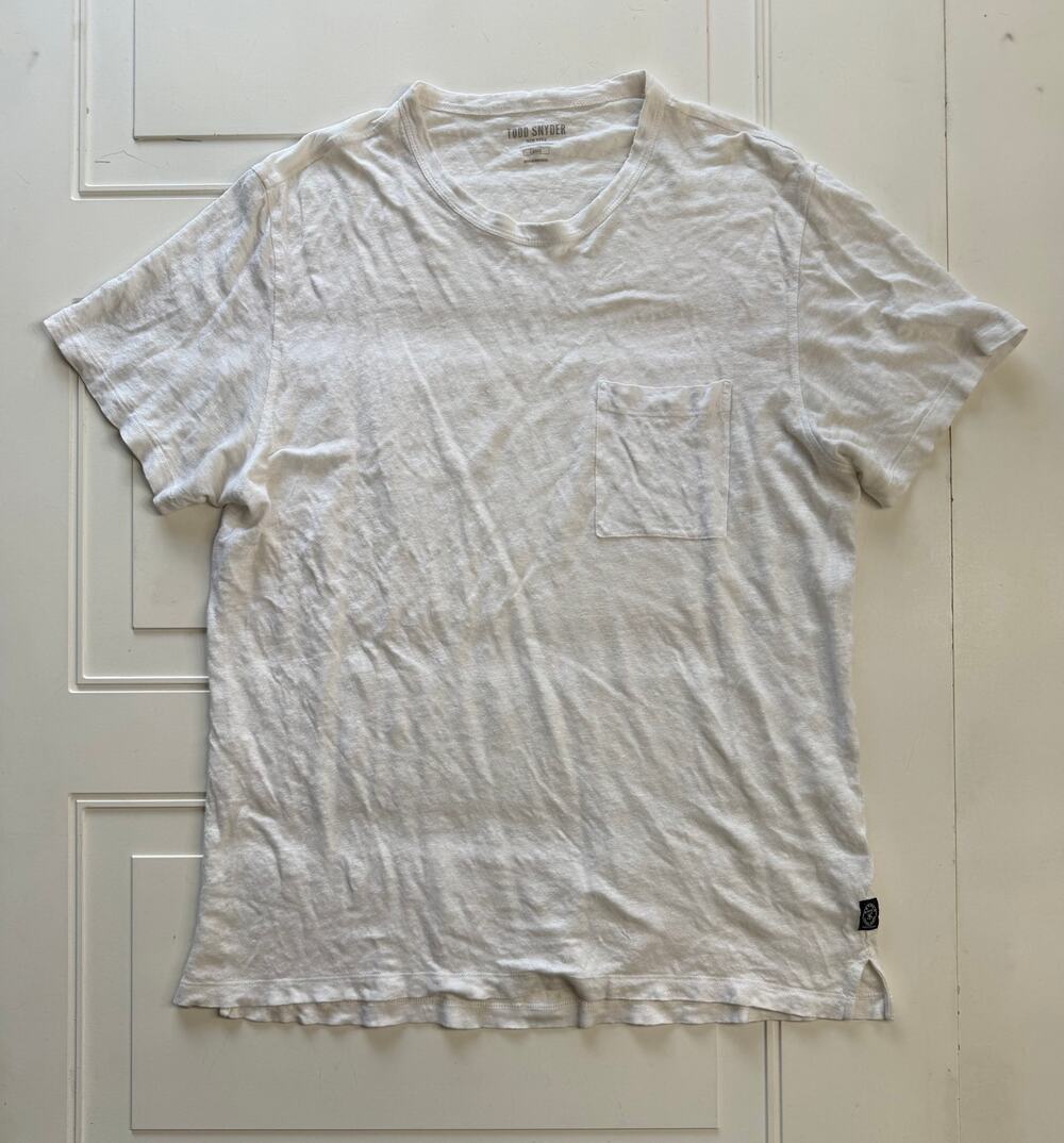 Todd Snyder New York Mens Sz L 100% Linen White Pocket Crewneck Tee T Shirt